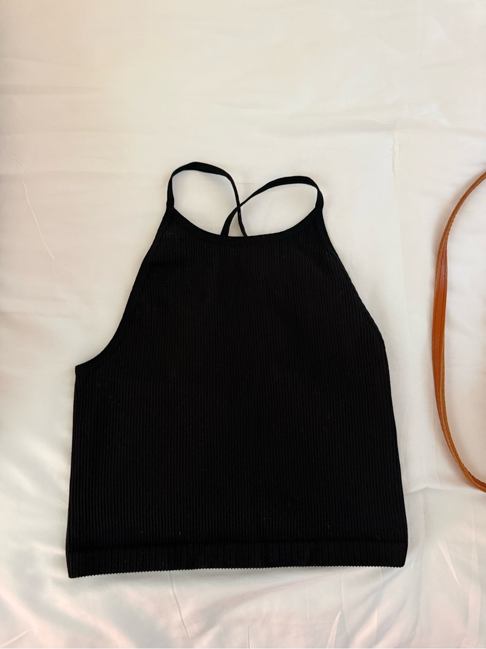 Sunday Best Black Ribbed Halter Tank with Crossback Straps